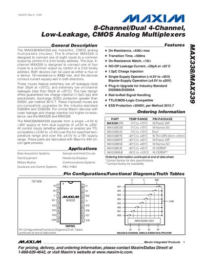 Maxim MAX338/MAX339 Analog Multiplexer Datasheet - cover page