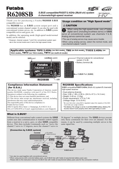 Futaba R6208SB S.BUS Compatible Receiver User Manual - cover page