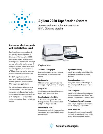 Agilent 2200 TapeStation System Product Leaflet - cover page