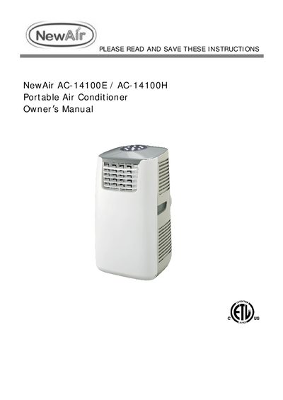 NewAir AC-14100E/AC-14100H Portable Air Conditioner Owner's Manual - cover page