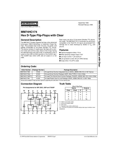 Fairchild MM74HC174 Hex D-Type Flip-Flops with Clear Datasheet - cover page