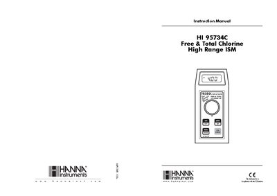 Hanna Instruments HI 95734C Free & Total Chlorine High Range ISM Instruction Manual - cover page