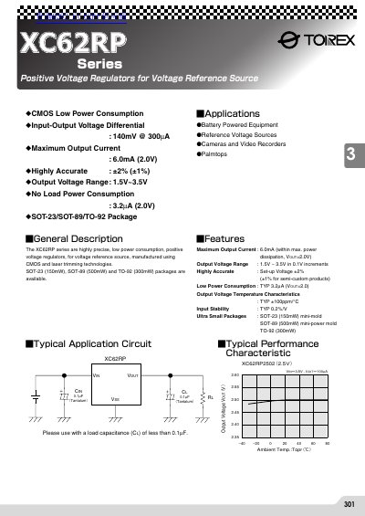 Torex XC62RP Series Voltage Regulator Datasheet