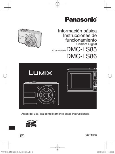 Panasonic DMC-LS85 DMC-LS86 user manual - cover page
