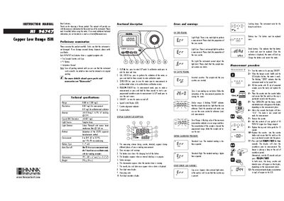 Hanna Instruments HI 96747 Copper Low Range ISM Instruction Manual - cover page
