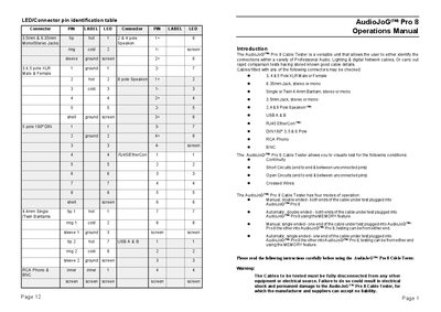 AudioJoG Pro 8 Cable Tester Operations Manual - cover page
