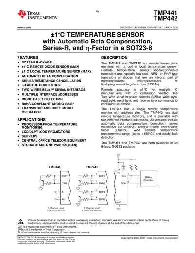 Texas Instruments TMP441/TMP442 Temperature Sensor Datasheet - cover page