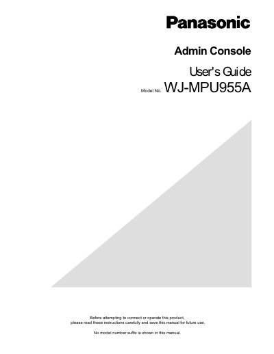 Panasonic WJMPU955A Admin Console User's Guide