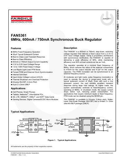 Fairchild FAN5361 Synchronous Buck Regulator Datasheet - cover page