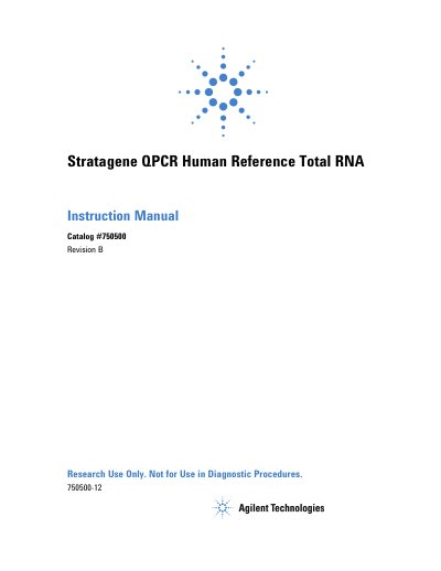 Agilent Stratagene QPCR Human Reference Total RNA Instruction Manual - cover page