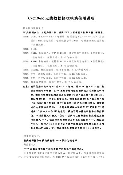 Cy2196R Wireless Data Receive Module User Manual - cover page