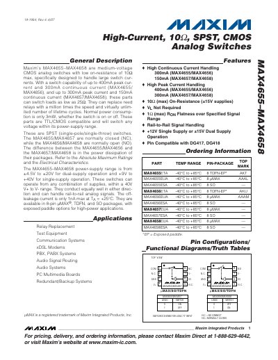 Maxim MAX4655-MAX4658 CMOS Analog Switches Datasheet - cover page