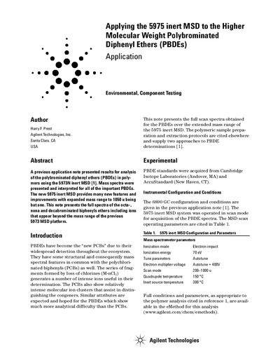 Agilent 5975 Inert MSD Application Note for PBDE Analysis - cover page