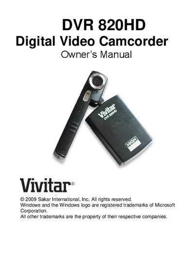 Vivitar DVR 820HD Camcorder Owner's Manual - cover page