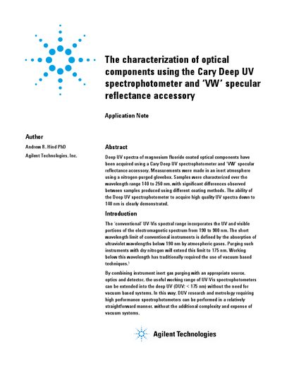 Agilent Cary Deep UV Spectrophotometer Application Note - cover page