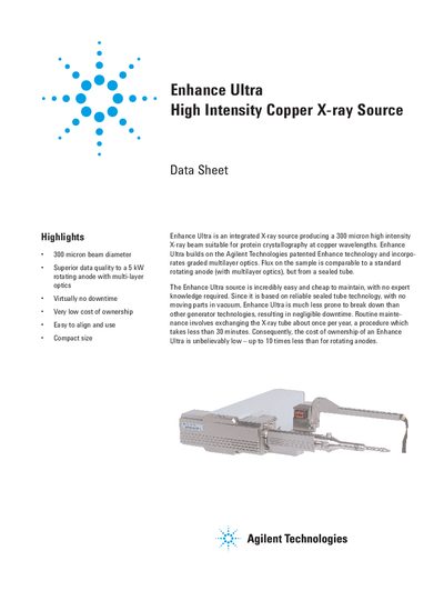 Agilent Enhance Ultra High Intensity Copper X-ray Source Datasheet - cover page