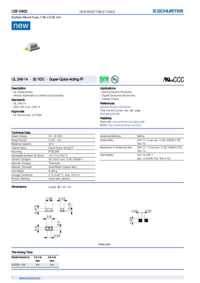 SCHURTER USF 0402 Datasheet - cover page