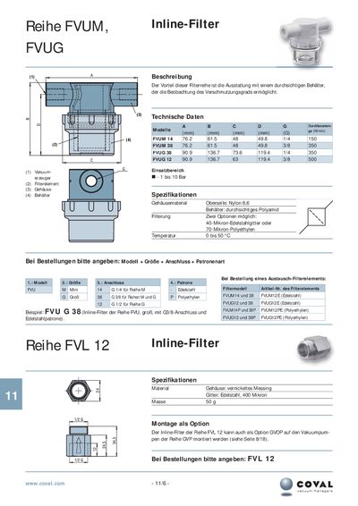 Coval FVUM/FVUG/FVL Inline Filter Series Technical Data Sheet - cover page