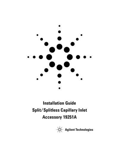 Agilent Technologies 19251A Split/Splitless Capillary Inlet Installation Guide - cover page