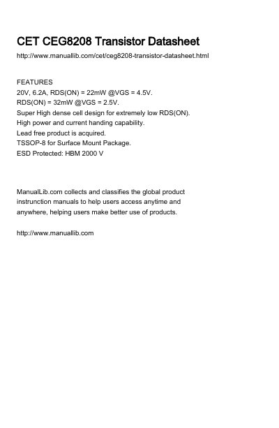 CET CEG8208 N-Channel MOSFET Datasheet - cover page