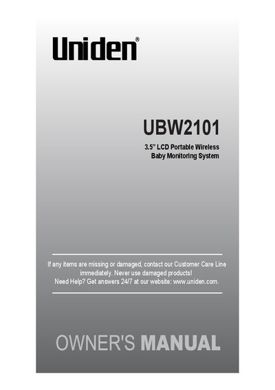 Uniden UBW2101 3.5" LCD Portable Wireless Baby Monitoring System Owner's Manual - cover page