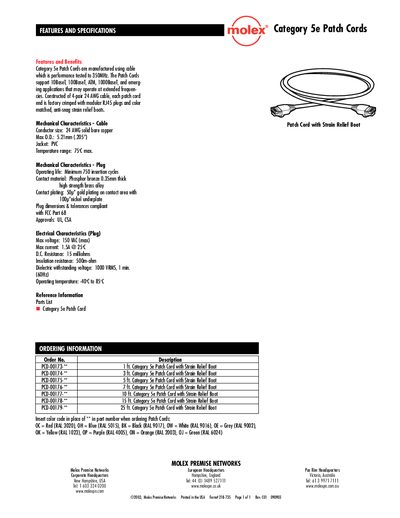 Molex Category 5e Patch Cord Handbook - cover page