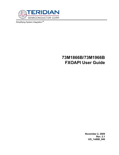 Teridian 73M1866B/73M1966B FXOAPI User Guide