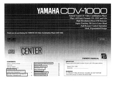 Yamaha CDV-1000 CD Video Player User Manual - cover page