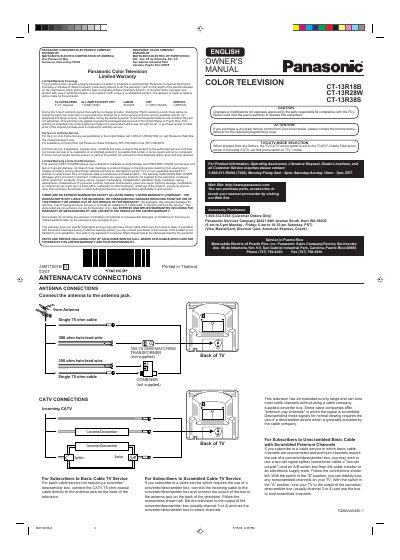 Panasonic CT-13R18B/CT-13R28W/CT-13R38S Color Television User Manual - cover page
