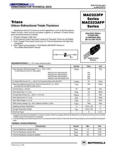 MOTOROLA MAC223FP Series/MAC223AFP Series handbook - cover page