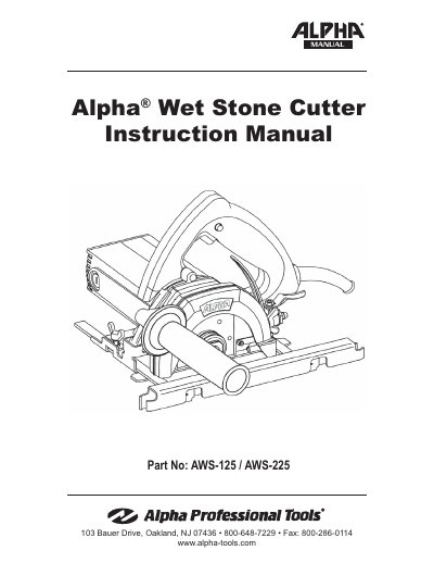Alpha AWS-125 Wet Stone Cutter Instruction Manual - cover page