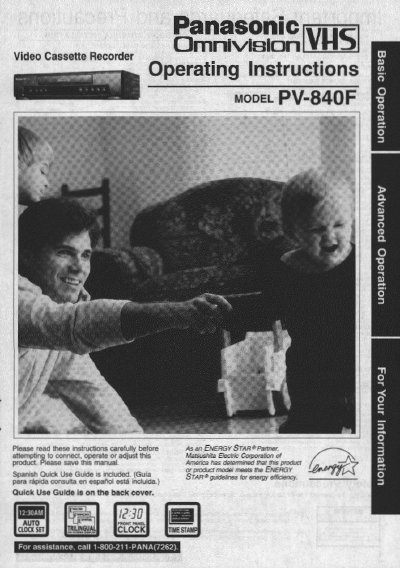 Panasonic PV-840F VCR Operating Instructions - cover page