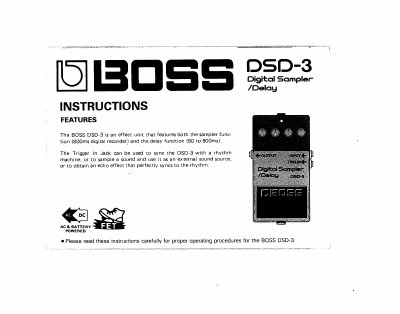 BOSS DSD-3 Digital Sampler Delay User Manual - cover page