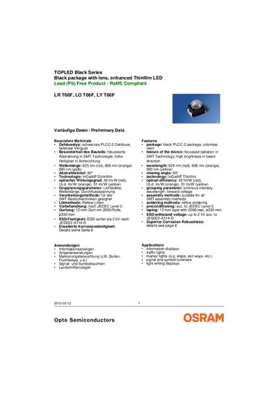 OSRAM TOPLED Black Series LR T66F / LO T66F / LY T66F Datasheet