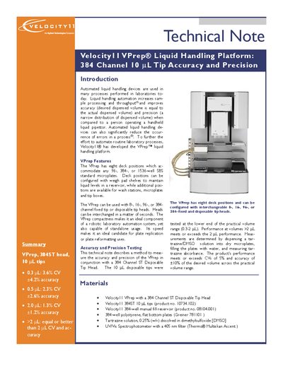 Velocity11 VPrep Liquid Handling Platform: 384 Channel 10 L Tip Accuracy Precision Manual - cover page