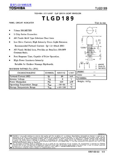 Toshiba TLGD189 LED Datasheet - cover page