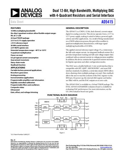 Analog Devices AD5415 Datasheet - cover page