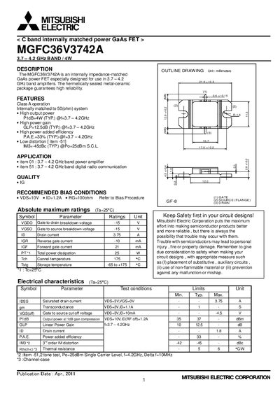 Mitsubishi Electric MGFC36V3742A Datasheet - cover page