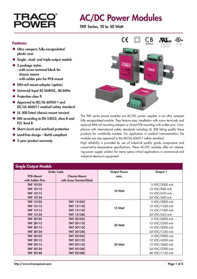 Traco Power TMT Series AC/DC Power Modules Handbook - cover page
