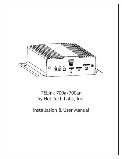 Nel-Tech Labs TELink 700a/700an Installation and User Manual - cover page