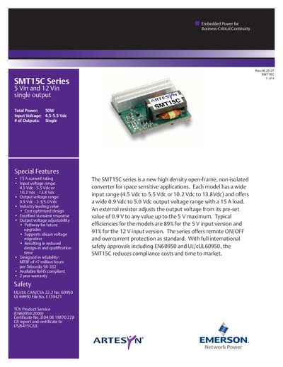 Emerson SMT15C Series Single Output Handbook - cover page