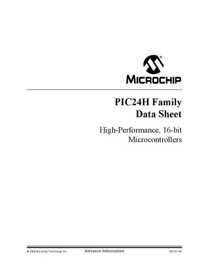 Microchip PIC24H Family Microcontrollers Datasheet - cover page