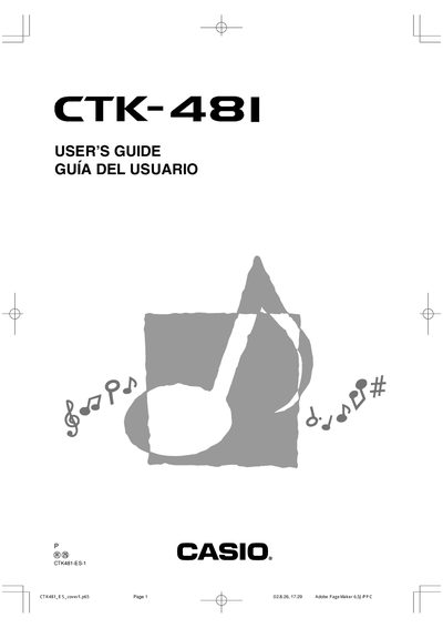 CASIO CTK-481 Electronic Musical Instrument User's Guide - cover page