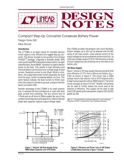 Linear Technology LT3464 Compact Step-Up Converter Design Note 358 - cover page