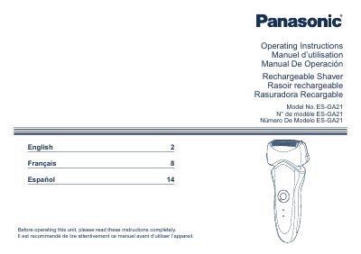 Panasonic ES-GA21 Rechargeable Shaver Operating Instructions - cover page