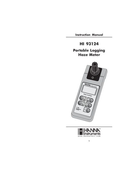 Hanna Instruments HI 93124 Portable Logging Haze Meter Instruction Manual - cover page