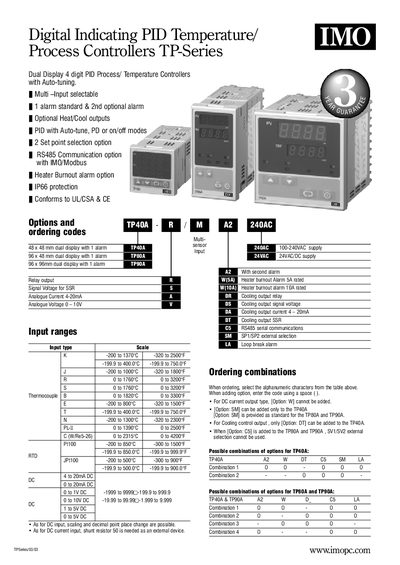 IMO TP-Series Digital Indicating PID Temperature/Process Controllers Handbook - cover page