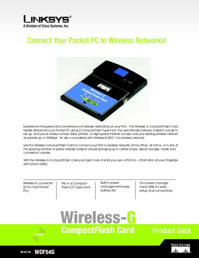 Linksys WCF54G Wireless-G CompactFlash Card User Manual - cover page