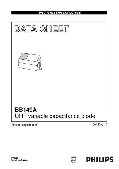 Philips BB149A UHF Variable Capacitance Diode Datasheet - cover page