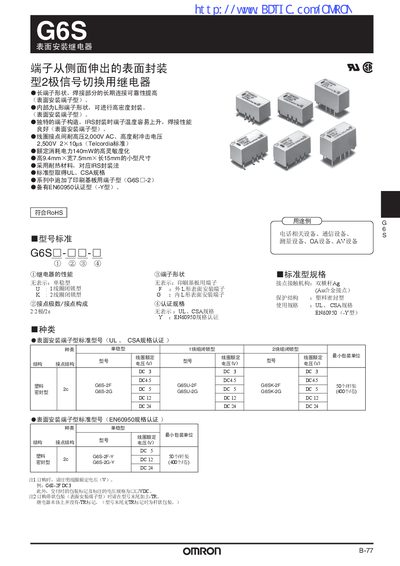 Omron G6S Surface Mount Relay Service Manual - cover page